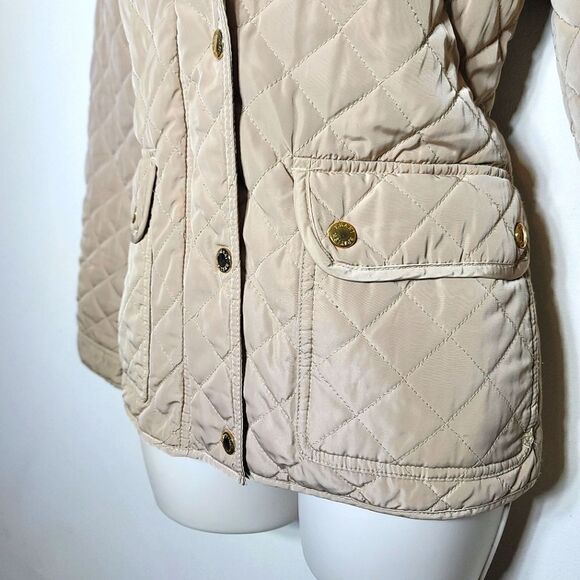 British Khaki Quilted Plaid Lined Zip/Button Outdoor Jacket - Picture 6 of 11